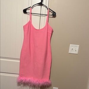 Pink Feather Trim Dress